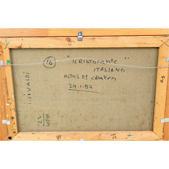 Italo Vivaldi (20th C.) "Il Ristorante Italiano" Oil on Canvas, 1982 For Sale In Providence - Image 6 of 7