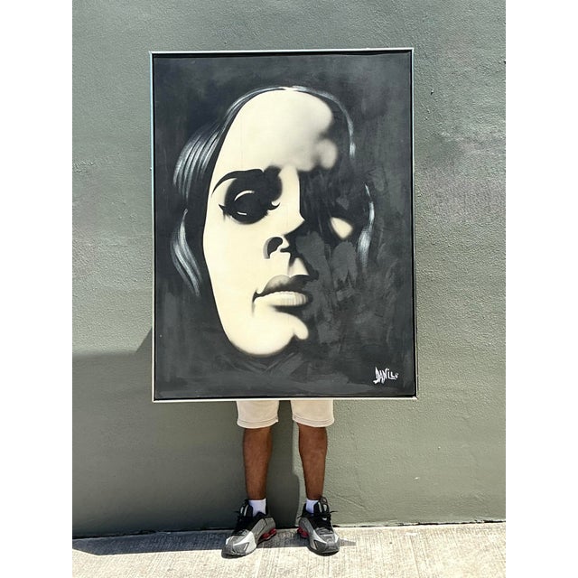 Vintage Monumental Original Oil Portrait on Canvas For Sale In West Palm - Image 6 of 12