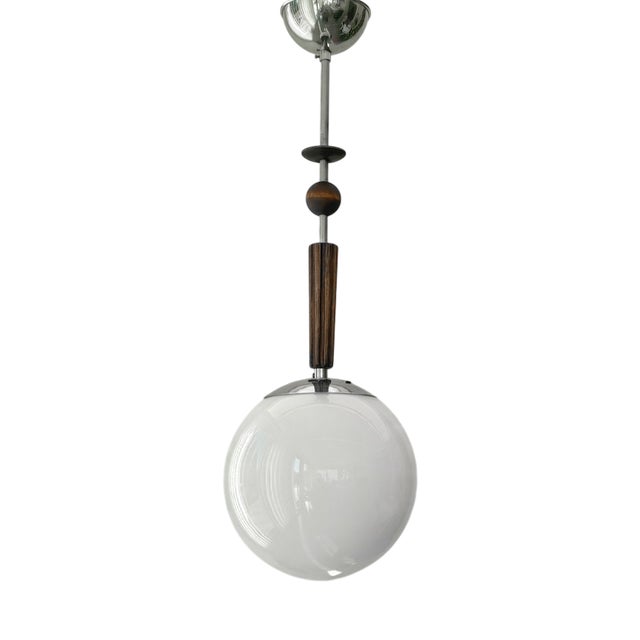 Art Deco Pendant Lamp in Opal Glass and Birch, Sweden, 1930s For Sale