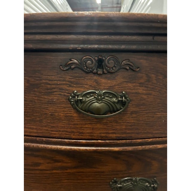 Antique Vintage Victorian Solid Tiger Oak Wood Accent Dresser Chest of Drawer Color medium antique brown. Original...