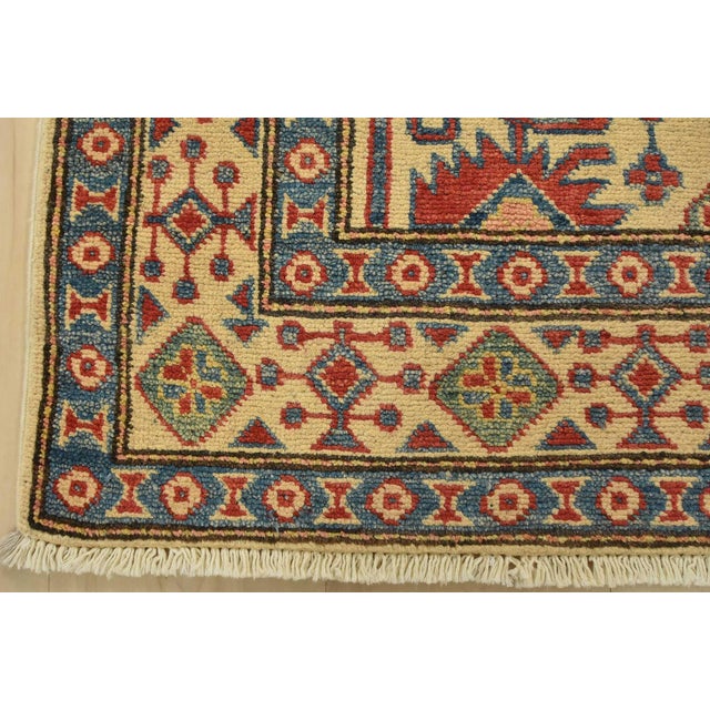 Beige Kazak Rug 3’4” X 4’11” Beige Wool Tribal Hand-Knotted Oriental Carpet For Sale - Image 8 of 11