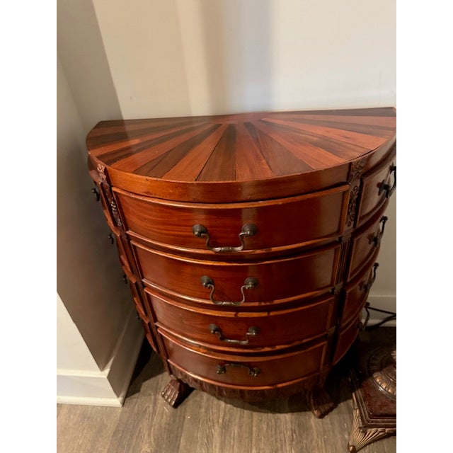 Vintage Demilune Sunburst Inlay Console Dresser With 12 Drawers and Carved Claw Feet For Sale - Image 4 of 6