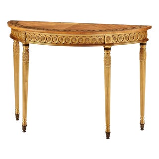 Petite English Neoclassical Giltwood Demi-Lune Console For Sale
