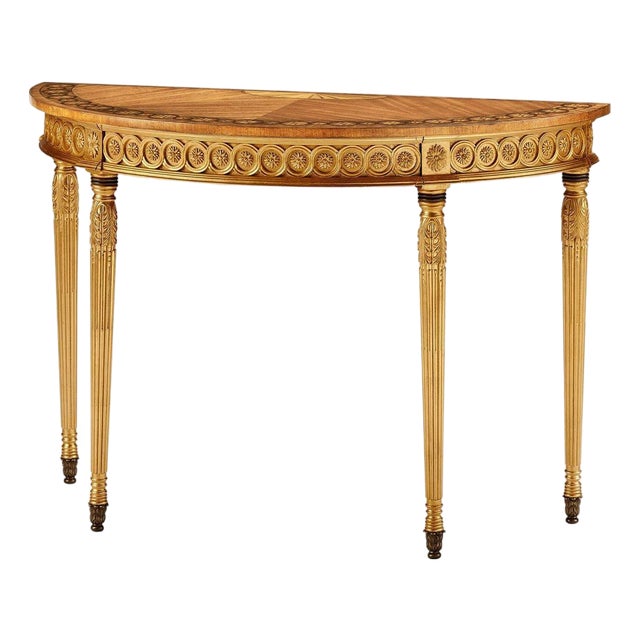 Petite English Neoclassical Giltwood Demi-Lune Console For Sale