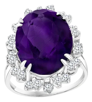 12.5 Carat Amethyst and Diamond Cocktail Ring in 14 Karat White Gold 1970s