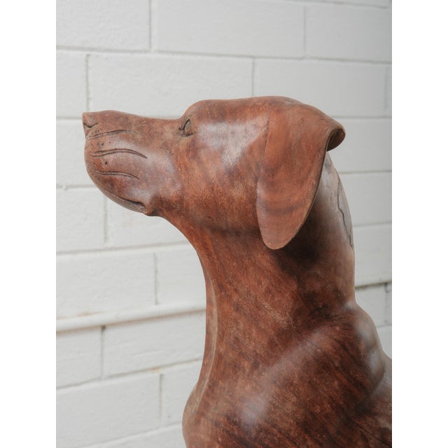 Folk Art Hand-Carved Wooden Hound Dog Sculpture in Rich Warm Brown Finish For Sale - Image 3 of 6