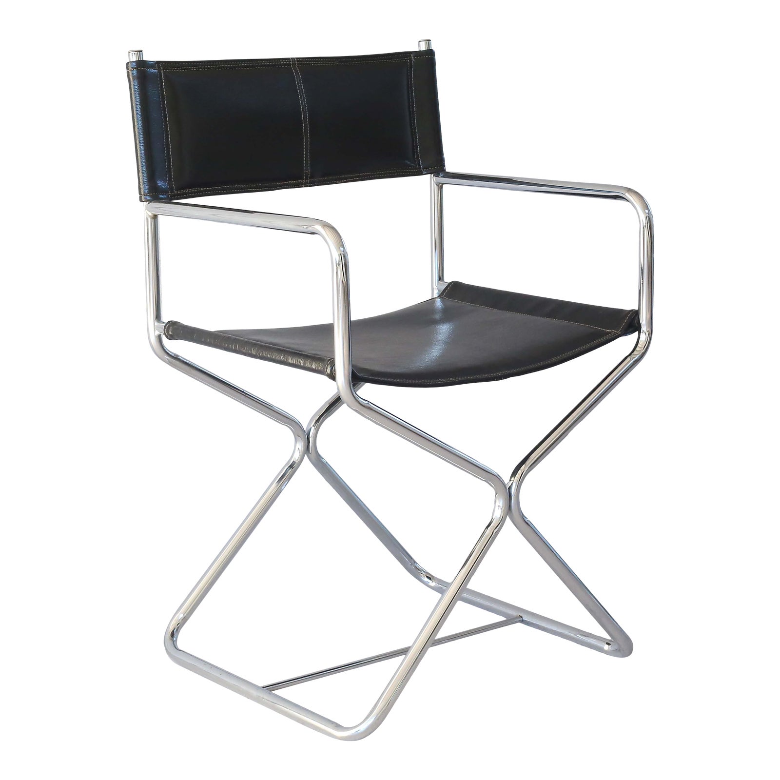 Vintage Tubular Chrome and Black Leather Director's Chair Chairish
