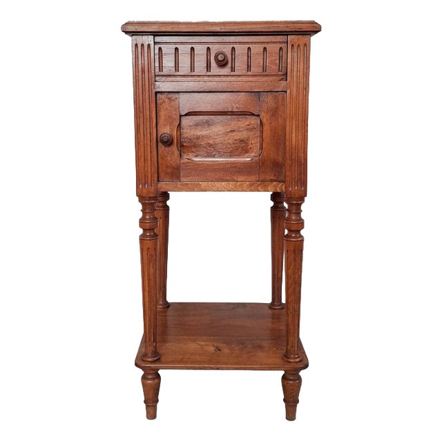 Antique French Bedside Table with Marble Top For Sale