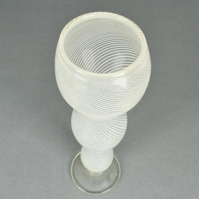 Tall Mezza Filigrana Footed White Murano Vase, 1960s For Sale - Image 6 of 8