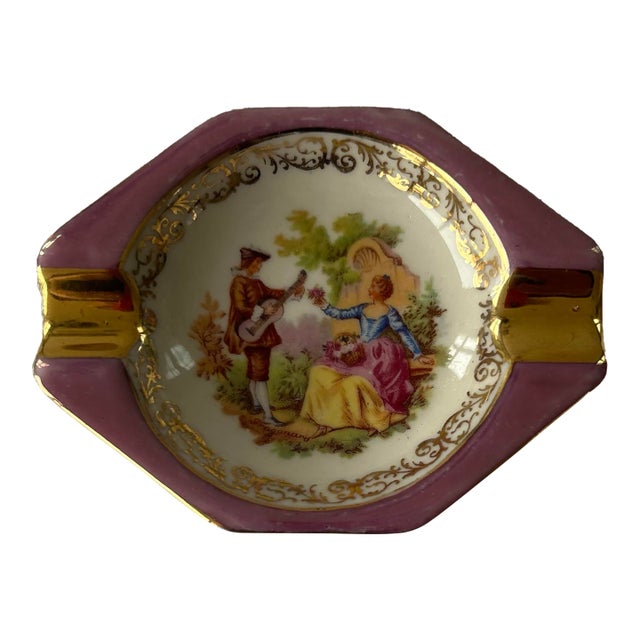 Vintage Limoges Pink and Gold Small Ashtray For Sale