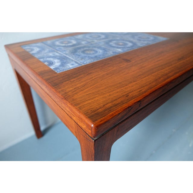 Rosewood Coffee Table with Blue Ceramic Tiles, Denmark, 1960s For Sale - Image 6 of 16