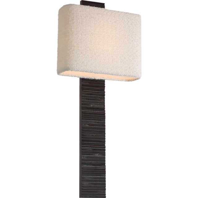 Anne-Marie Barton for Visual Comfort Signature Fumar 23" Tail Sconce in Ridged Carbon with Bouclé Shade For Sale - Image 9 of 12