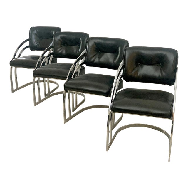 1970s Cantilever Chrome Chairs Milo Baughman Style - Set of 4 For Sale