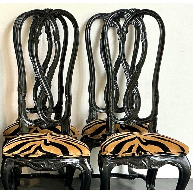 Vintage Italian Lacquered Tiger Dining Chairs - Set of 6 For Sale - Image 11 of 12
