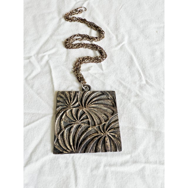 Metal Vintage Coro Philodendron Relief Pendant Necklace For Sale - Image 7 of 12
