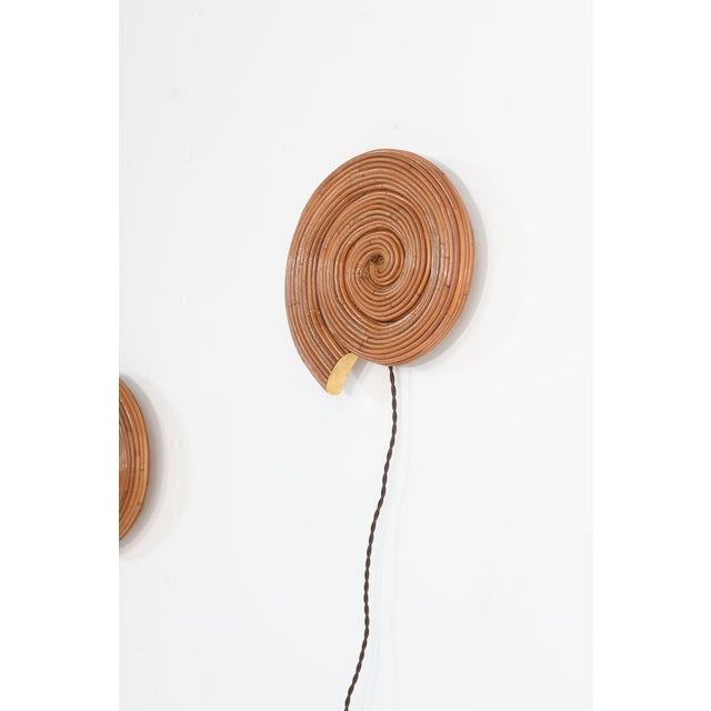Sienna Contemporary Pair of Snail Design Rattan Wall Lamp For Sale - Image 8 of 8