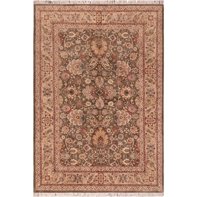 Floral 1990's Pak-Persian Green/Taupe Wool Rug - 6'0'' X 8'9'' For Sale - Image 9 of 9