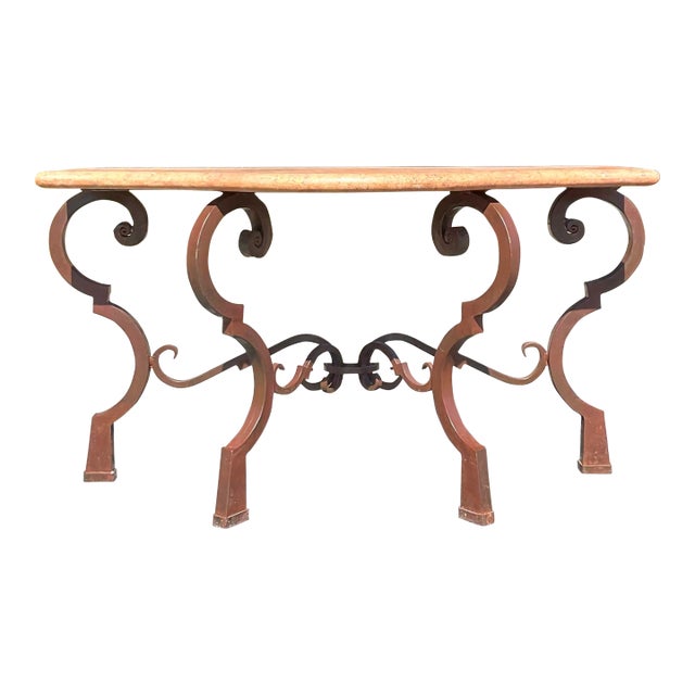 Vintage Coastal Wrought Iron and Stone Console Table Chairish