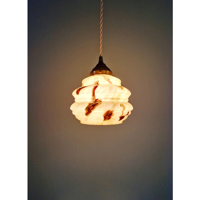 Art Deco Pendant Light in Marbled Opaline Glass from Scailmont, Belgium, 1920s, in Flawless conditions. Designed 1920 to...