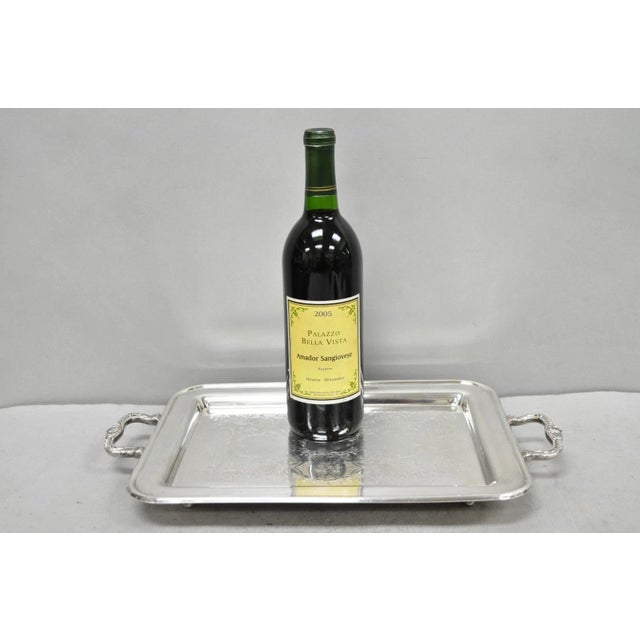 Vintage Leonard Silver Plated Small Twin Handle Serving Platter Bar Tray Raised on Feet. Circa Late 20th Century....