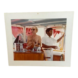 Vintage Lifestyle Photograph of Man on Sailboat With Crew Member Circa 1976, One of a Series