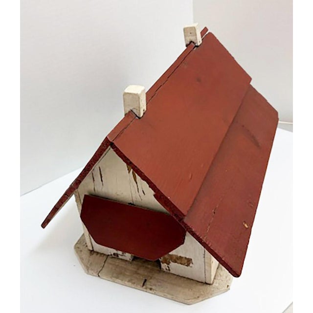 Handmade Folk Art Red Roof and White Birdhouse.