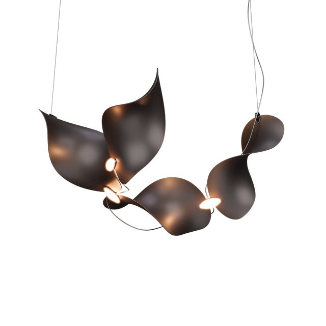 Dune 4 Curve Chandelier with Shades in Dark Bronze Metallic Tone by Daniel Becker for Moss Objects For Sale - Image 9 of 9
