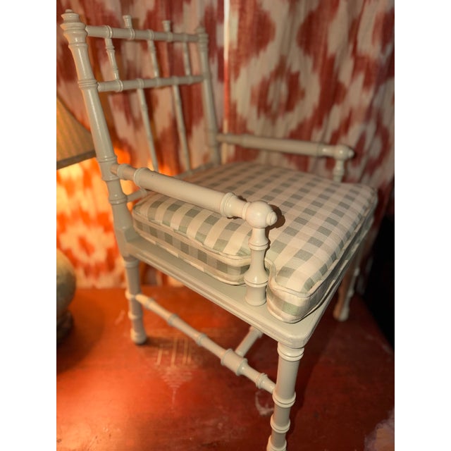 Arts and Crafts Faux Bamboo Child’s Chair in Beige With a Check Cushion For Sale In New York - Image 6 of 6