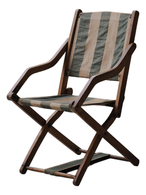 French Folding Campaign Chair in Wood and Striped Canvas, 1900s