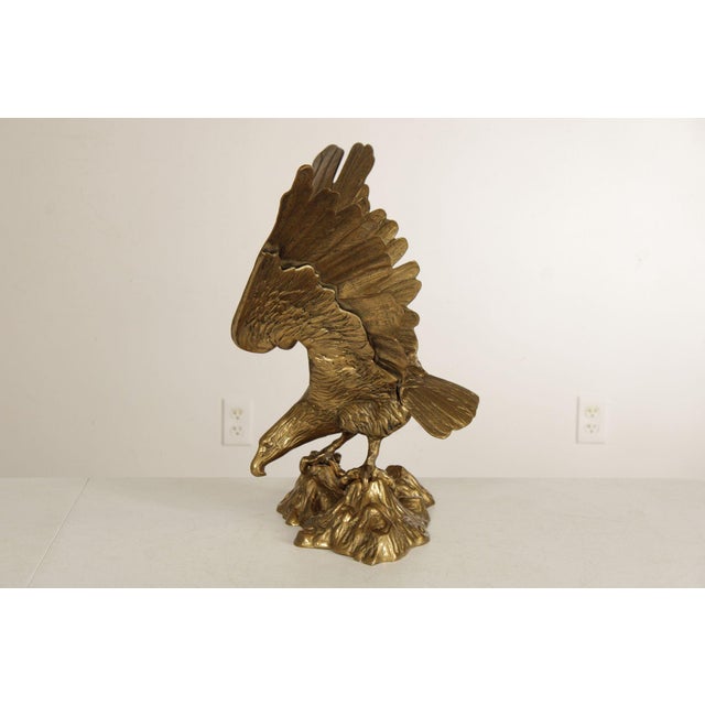 Large Vintage Brass Eagle Statue For Sale - Image 9 of 12