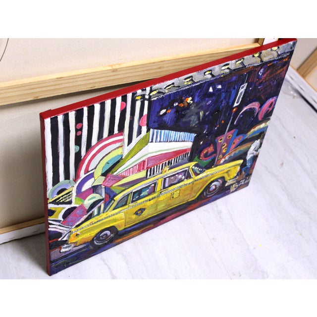 "Antique Taxi with Graffiti Wall" Contemporary Expressionist Style Cityscape Oil Painting by Natalia Bessonova For Sale - Image 4 of 5