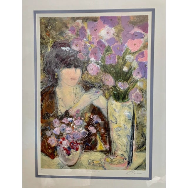Wood Impressionist Woman With Amethyst Flowers Potrait Original and Signed Print For Sale - Image 7 of 8