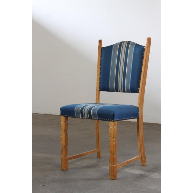 Blue Mid-Century Modern Danish Oak Dining Chairs in the style of Henning Kjærnulf, 1960, Set of 5 For Sale - Image 8 of 17