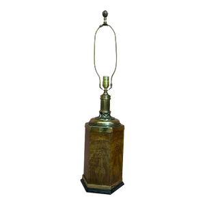 1980s Brass and Burl Wood Knob Creek Table Lamp