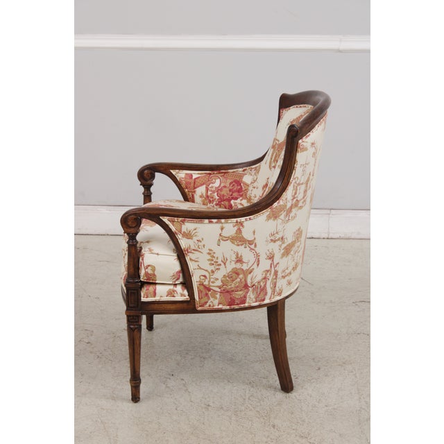 2000 - 2009 Pair of Stickley Louis XVI Style Chinoiserie Barrel Back Armchairs For Sale - Image 5 of 17