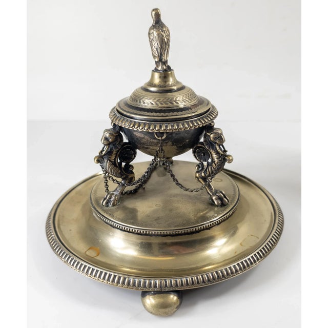 Mid 19th Century 19th Century English Sheffield Silverplate Inkwell With Eagle Finial and Griffin Legs For Sale - Image 5 of 15