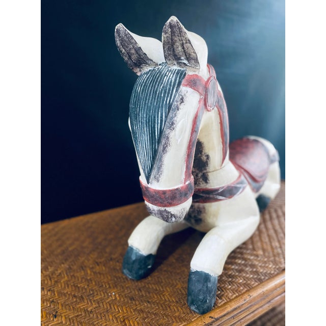 Large Vintage Hand Carved Solid Wood Hand Painted Horse For Sale In Miami - Image 6 of 10