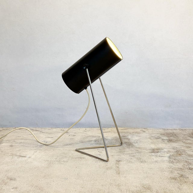 1960s British Black Enamelled Steel Table and Wall Lamp by John Brown for Plus Lighting, 1960s For Sale - Image 5 of 10