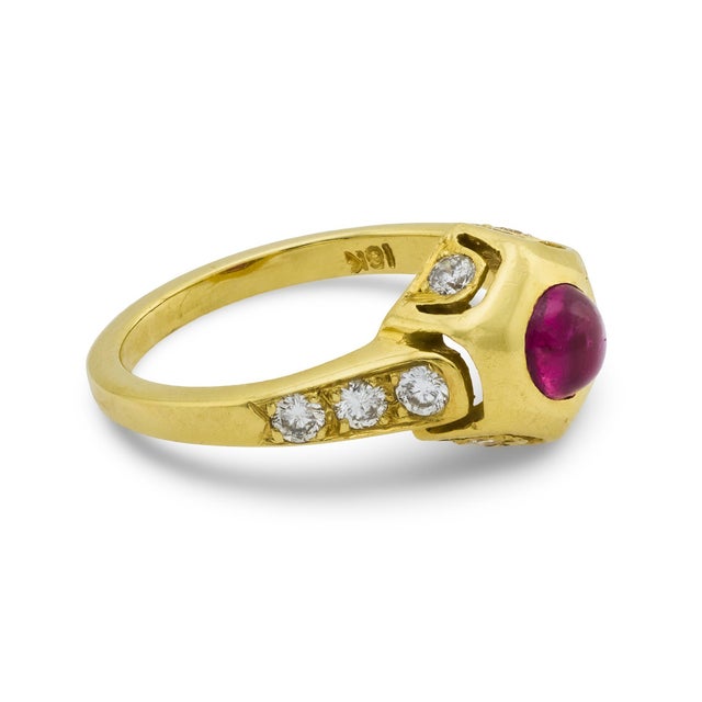 Mid 20th Century Vintage Ruby Diamond 18k Yellow Gold Ring, Size 4.5 For Sale - Image 5 of 7