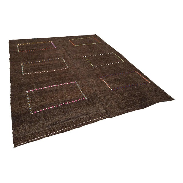 Mid-Century Modern Vintage Brown Modern Kilim Rug For Sale - Image 3 of 7