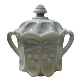 Vintage Westmoreland Milk Glass #109 "Paneled Cherry" Biscuit Jar For Sale