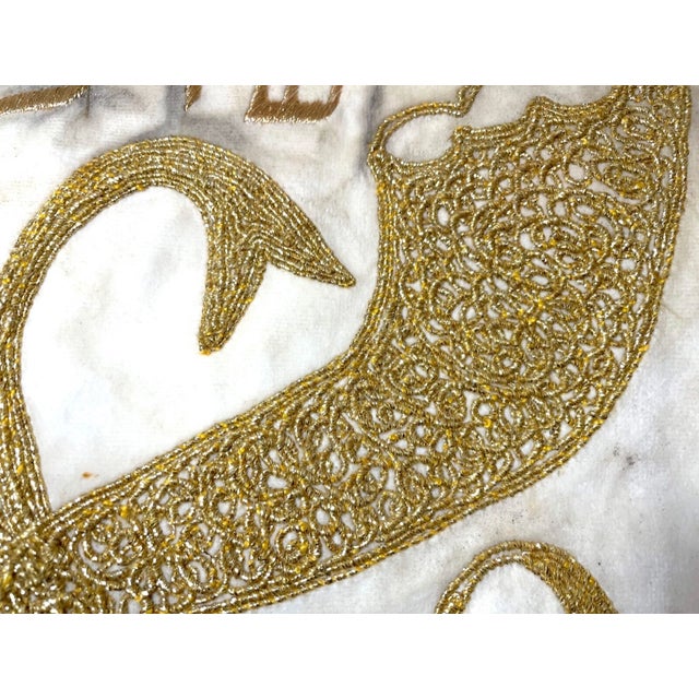 White Rare Antique Hand Embroidered Judaica Jewish Memorial Torah Mantel Scroll Cover For Sale - Image 8 of 12