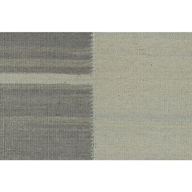 Contemporary Rug & Kilim’s Contemporary Kilim With Textural Gray, Cream and Blue Stripes For Sale - Image 3 of 7
