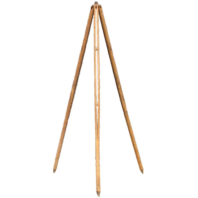 Antique Surveyor Wood Industrial Transit Tripod For Sale - Image 4 of 4