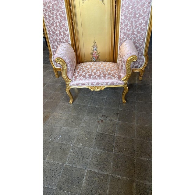 Vintage Rococo Folding Screen Handpainted Floral Gold leaf Set For Sale - Image 4 of 8