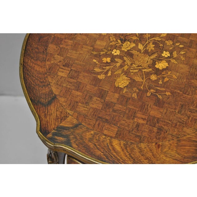 Antique French Louis XV Style Marquetry Inlay Bronze Ormolu Rosewood Side Table For Sale - Image 11 of 16