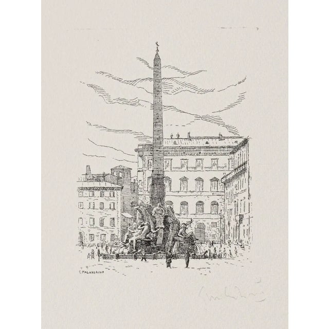 Giuseppe Malandrino, Navona Square / Rome, 1972, Original Etching For Sale - Image 3 of 3
