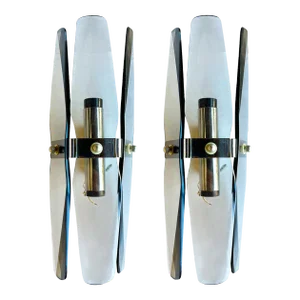 Fontana Arte Style Smoked Beveled Glass 2-Light Wall Sconce, Italy 1960, Pair
