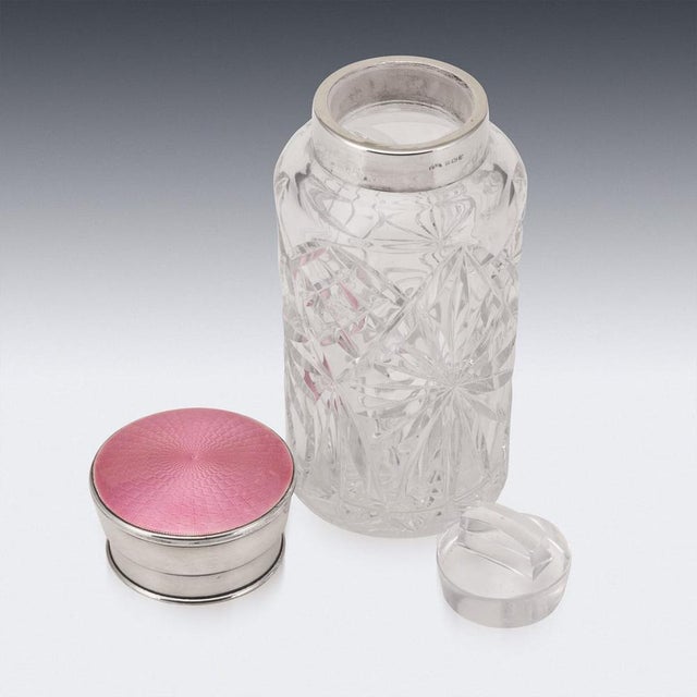 English Silver, Guilloché Enamel and Cut Crystal Jar, 1927 For Sale - Image 4 of 12