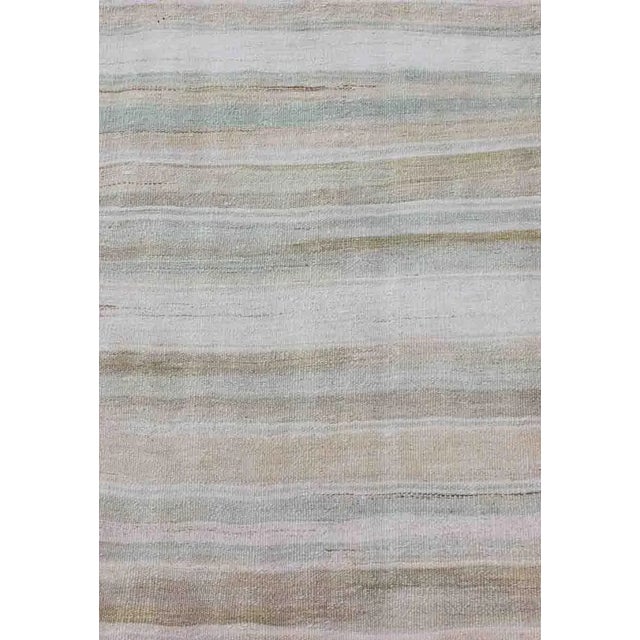 White Vintage Turkish Kilim Runner With Stripes and Modern Design in Muted Colors 2'4 X 10'0 For Sale - Image 8 of 10